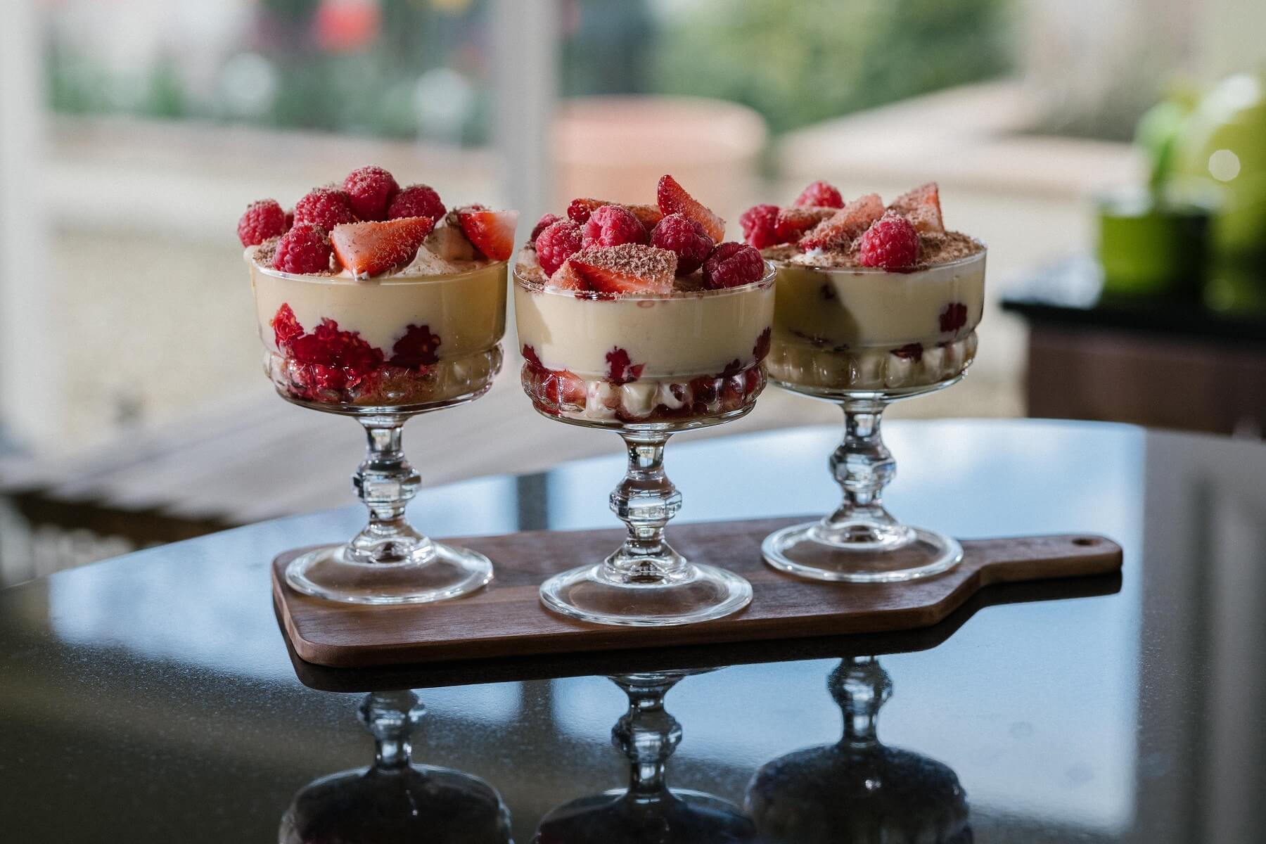 Trifle with strawberries and raspberries